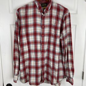 Cabelas Flannel Red White Blue Plaid Long Sleeve Button Down Shirt Mens XXL Tall